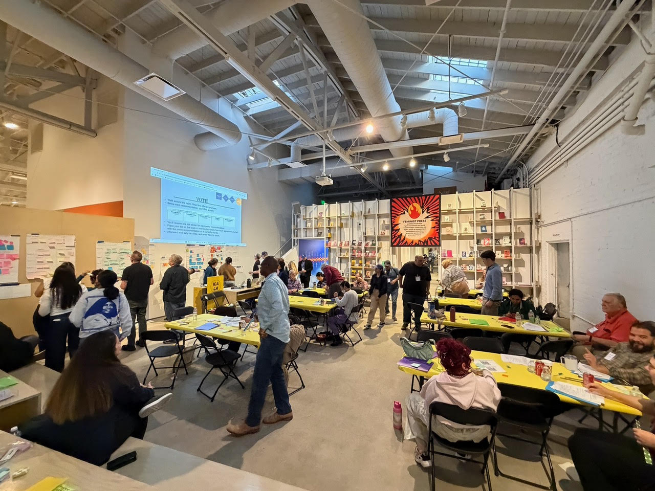 Men and women brainstorm ideas for a new charter for the City of Los Angeles.